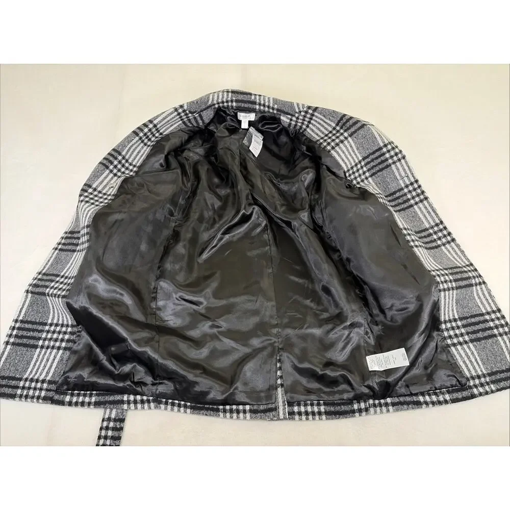 NWT Motherhood Maternity Women's Pea Coat Black & White Plaid Size Small Chrty - Picture 16 of 16